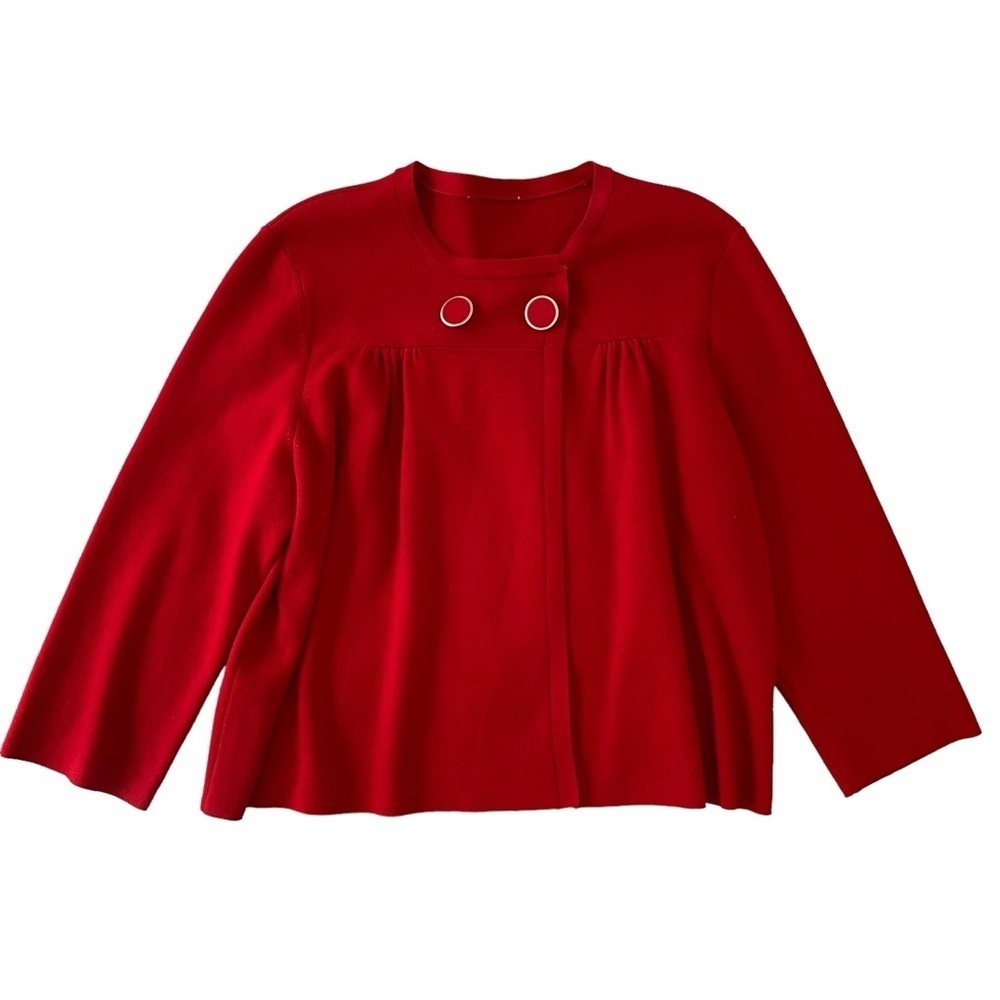 Retro mod crop cardigan blazer knit red buttons feminine medium shrug sweater